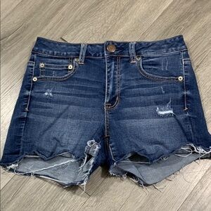 American Eagle Hi-Rise Shortie Distressed Super Super Stretch Denim Short size 8